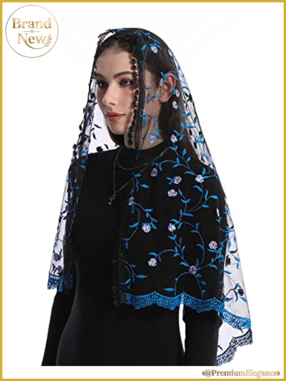 Vintage Style Church Mantilla Veil with Lace Trim, Head Covering for Women